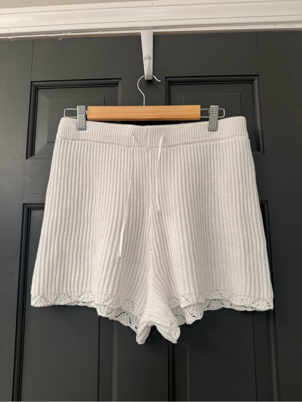 Women’s White Knit Lounge Shorts with Drawstring